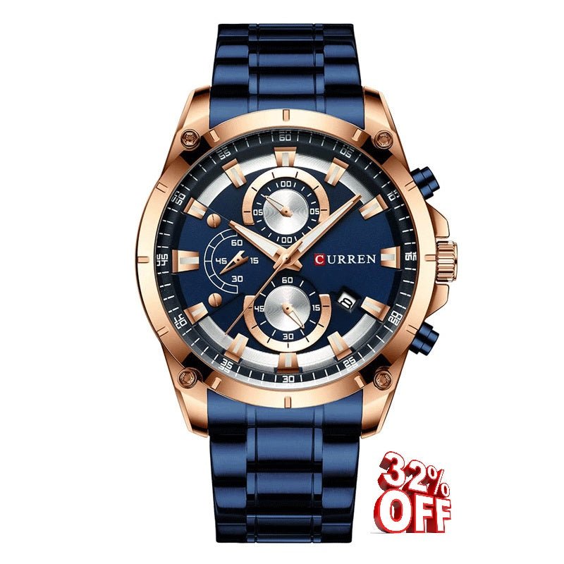 M:8360 Curren Blue Dial Blue Steel Chain Chronograph Analog Quartz Watch. - Timecheck