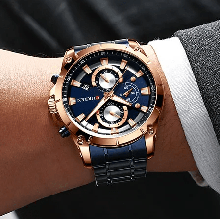 M:8360 Curren Blue Dial Blue Steel Chain Chronograph Analog Quartz Watch. - Timecheck