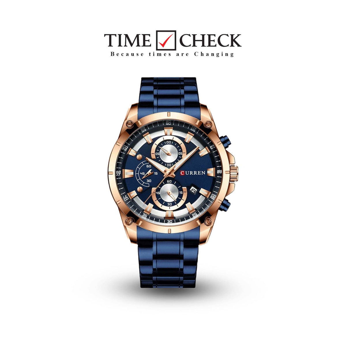 M:8360 Curren Blue Dial Blue Steel Chain Chronograph Analog Quartz Watch. - Timecheck