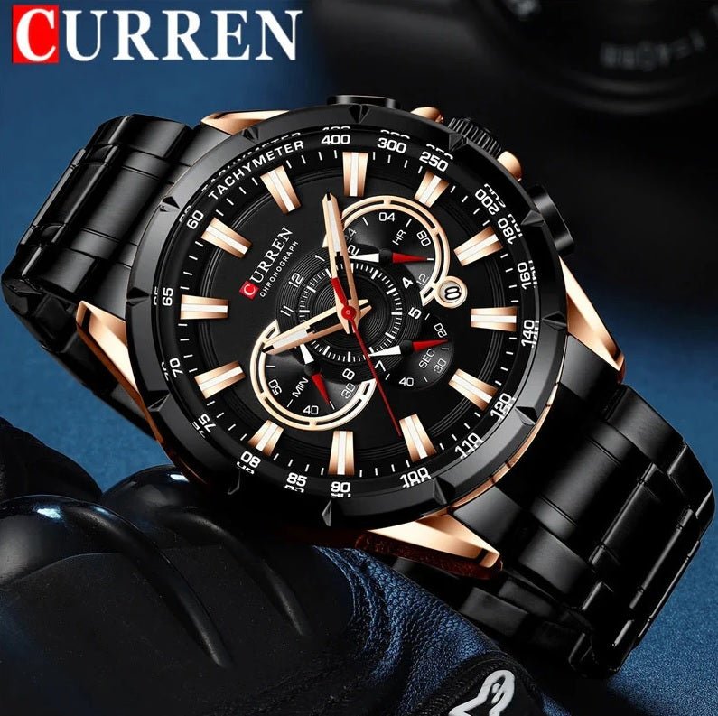 M:8363 Curren black Dial black Stainless Steel Chronograph Analog Quartz Men's Watch. - Timecheck
