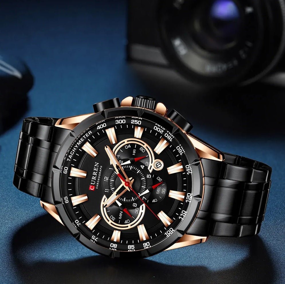 M:8363 Curren black Dial black Stainless Steel Chronograph Analog Quartz Men's Watch. - Timecheck