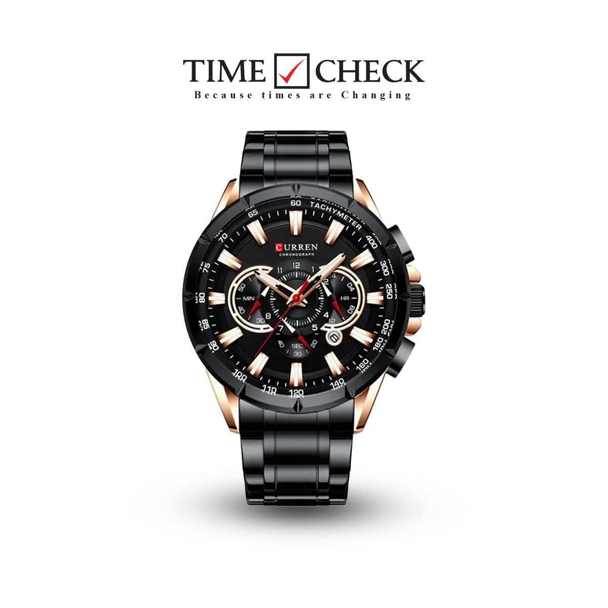 M:8363 Curren black Dial black Stainless Steel Chronograph Analog Quartz Men's Watch. - Timecheck