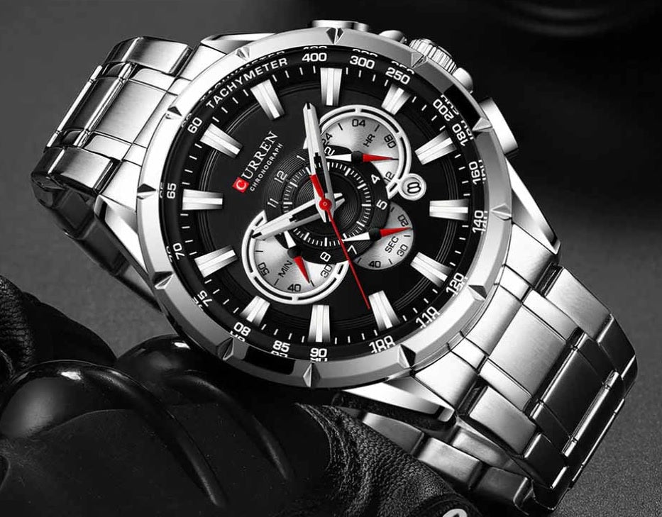 M:8363 Curren black Dial Silver Stainless Steel Chronograph Analog Quartz Men's Watch. - Timecheck