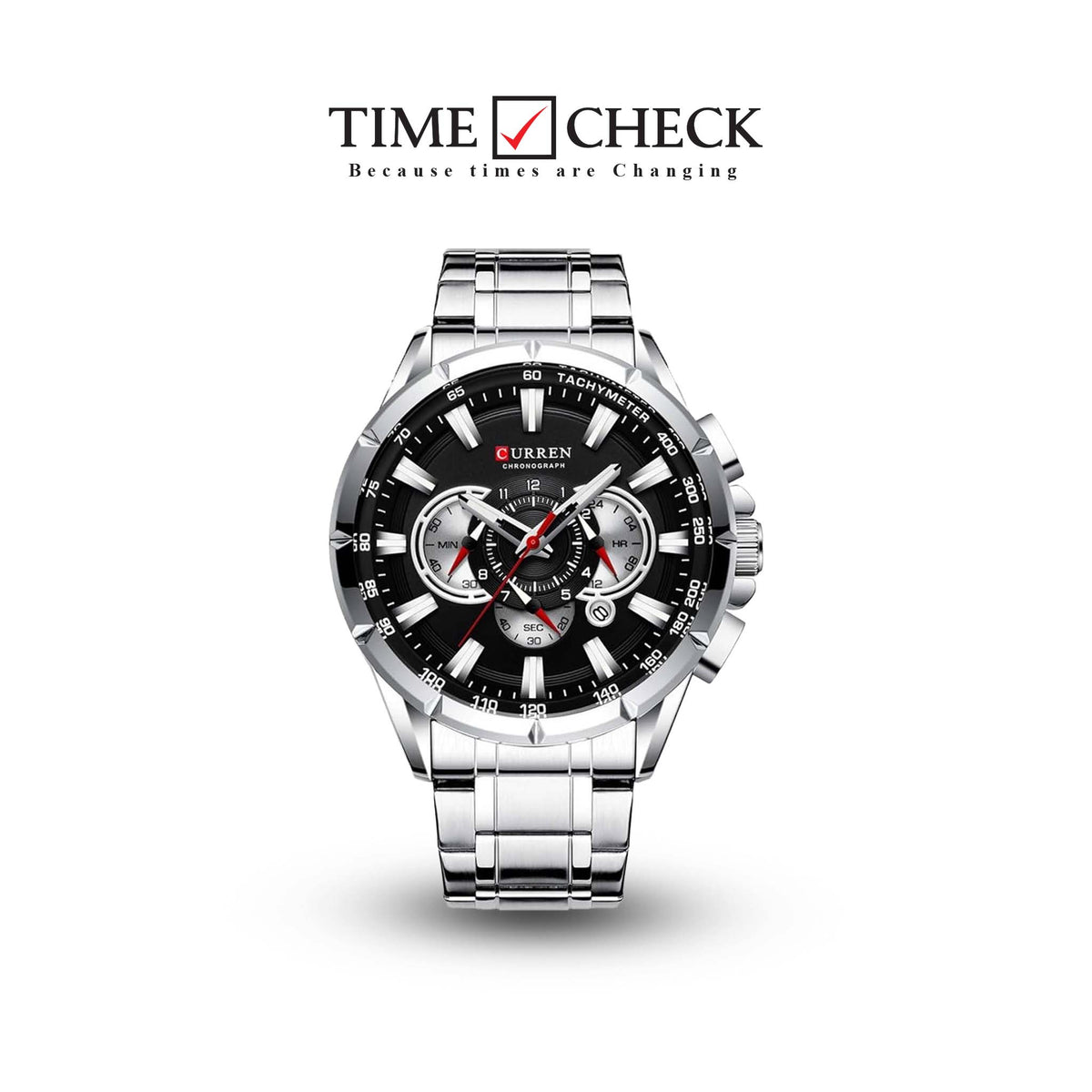 M:8363 Curren black Dial Silver Stainless Steel Chronograph Analog Quartz Men's Watch. - Timecheck