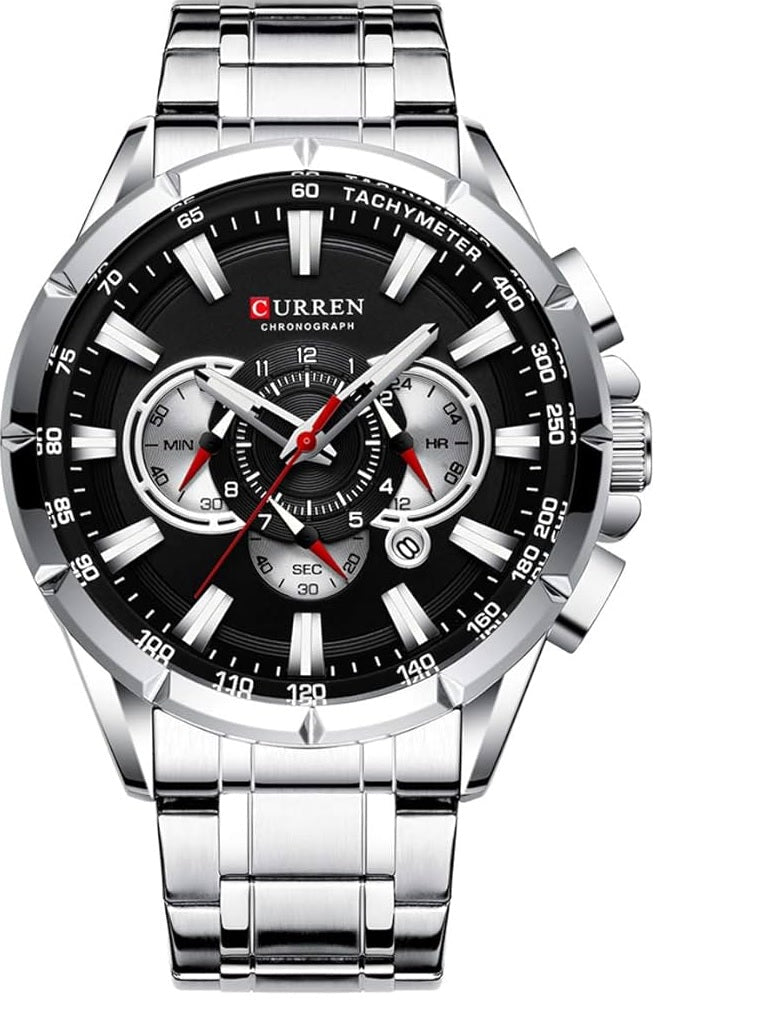 M:8363 Curren black Dial Silver Stainless Steel Chronograph Analog Quartz Men's Watch. - Timecheck