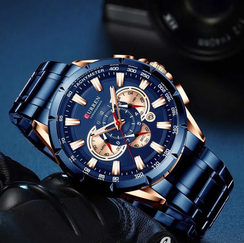 M:8363 Curren blue Dial blue Stainless Steel Chronograph Analog Quartz Men's Watch. - Timecheck