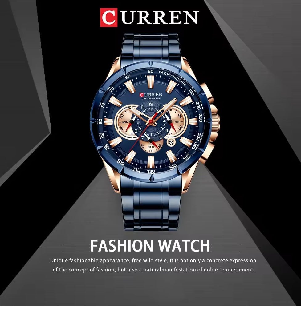 M:8363 Curren blue Dial blue Stainless Steel Chronograph Analog Quartz Men's Watch. - Timecheck