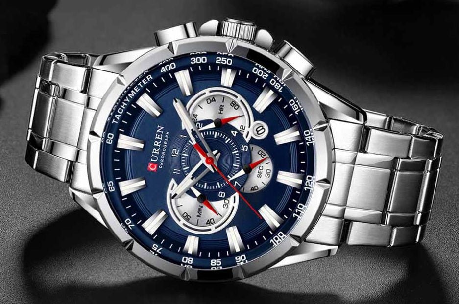 M:8363 Curren blue Dial Silver Stainless Steel Chronograph Analog Quartz Men's Watch. - Timecheck