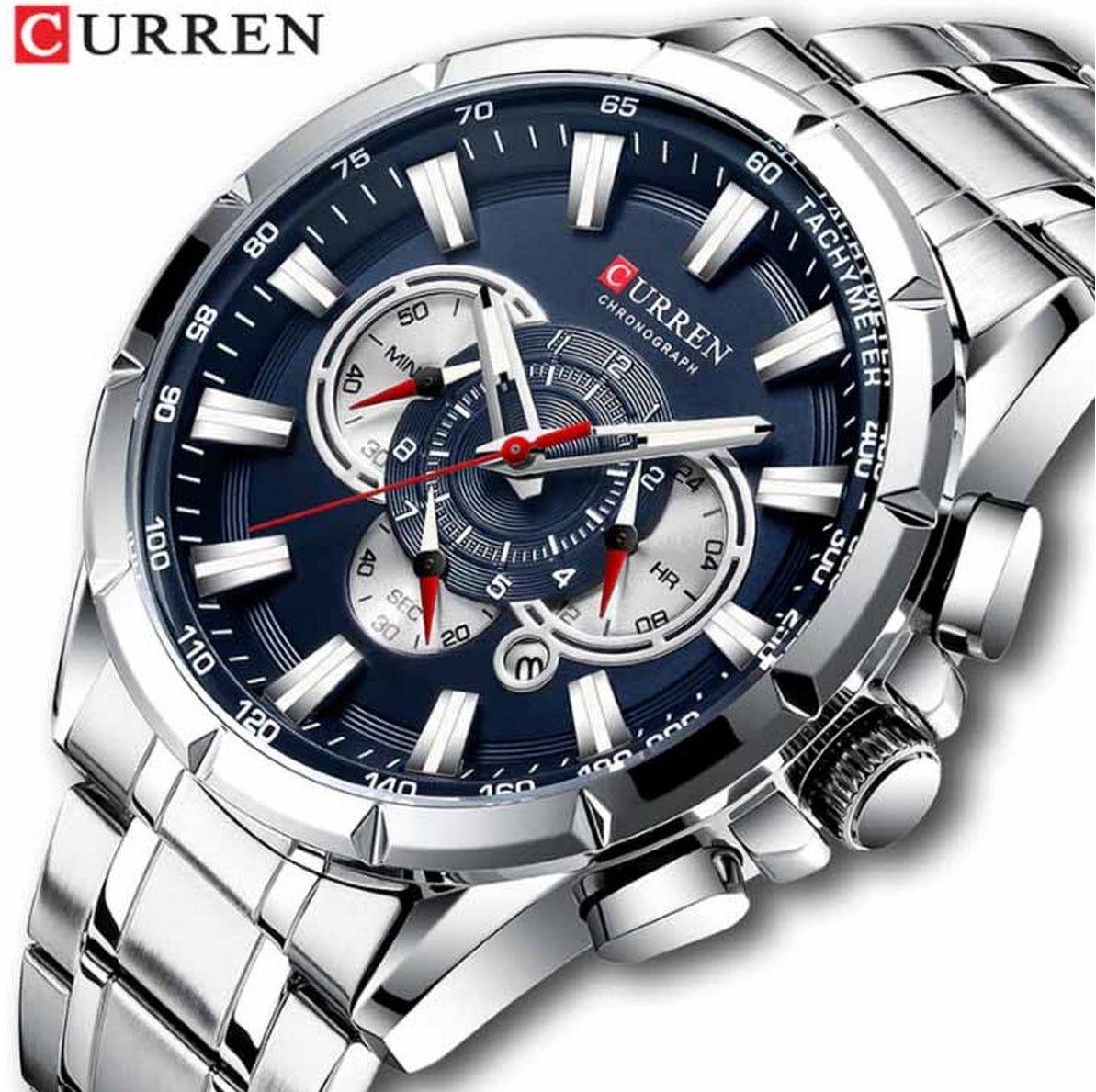 M:8363 Curren blue Dial Silver Stainless Steel Chronograph Analog Quartz Men's Watch. - Timecheck