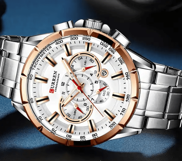 M:8363 Curren White Dial Silver Stainless Steel Chronograph Analog Quartz Men's Watch. - Timecheck