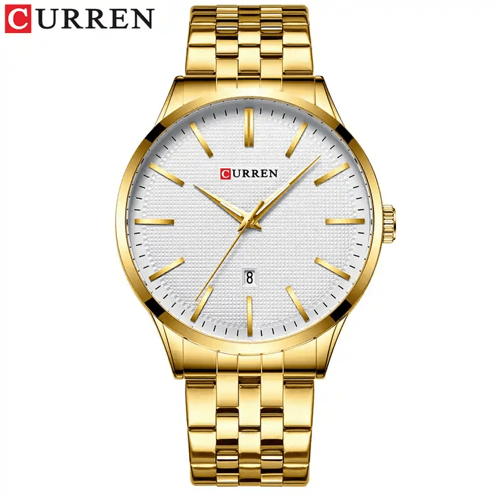 M:8364 Curren White Dial Golden Stainless Steel Chain Analog Quartz Men's Watch. - Timecheck