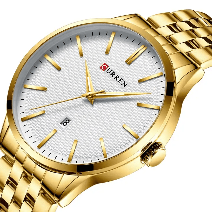 M:8364 Curren White Dial Golden Stainless Steel Chain Analog Quartz Men's Watch. - Timecheck