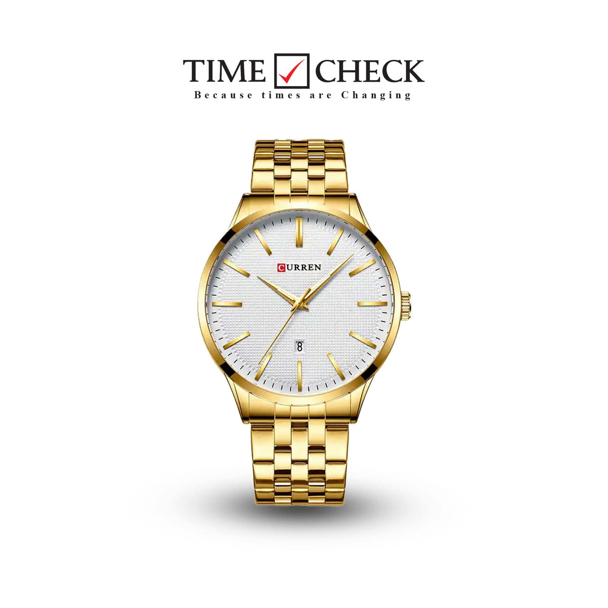 M:8364 Curren White Dial Golden Stainless Steel Chain Analog Quartz Men's Watch. - Timecheck