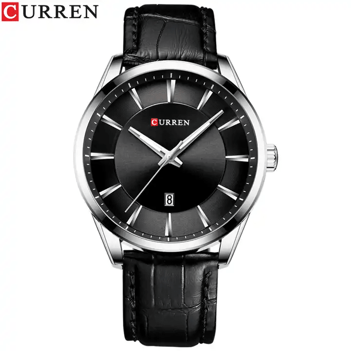 M:8365 Curren Black Dial Black Leather Strap Classic Analog Quartz Men's Watch. - Timecheck
