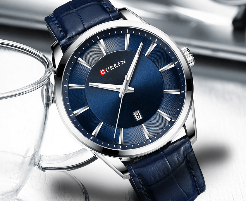 M:8365 Curren Blue Dail Blue Leather Strap Classic Analog Quartz Men's Watch. - Timecheck