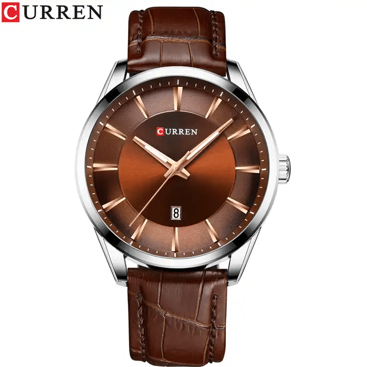 M:8365 Curren Brown Dail Brown Leather Strap Classic Analog Quartz Men's Watch. - Timecheck