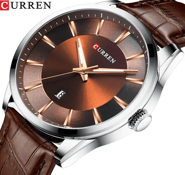 M:8365 Curren Brown Dail Brown Leather Strap Classic Analog Quartz Men's Watch. - Timecheck