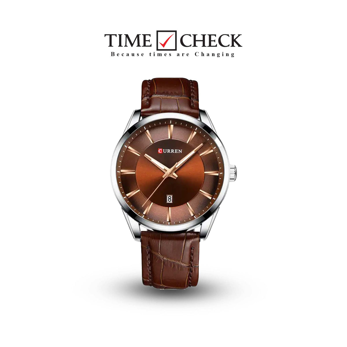 M:8365 Curren Brown Dail Brown Leather Strap Classic Analog Quartz Men's Watch. - Timecheck