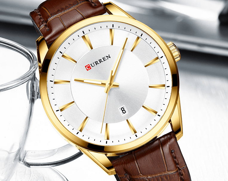 M:8365 Curren Silver Dail Brown Leather Strap Classic Analog Quartz Men's Watch. - Timecheck