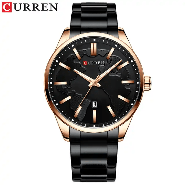 M:8366 Curren Black Dial Black Stainless Steel Chain Analog Quartz Men's Watch. - Timecheck