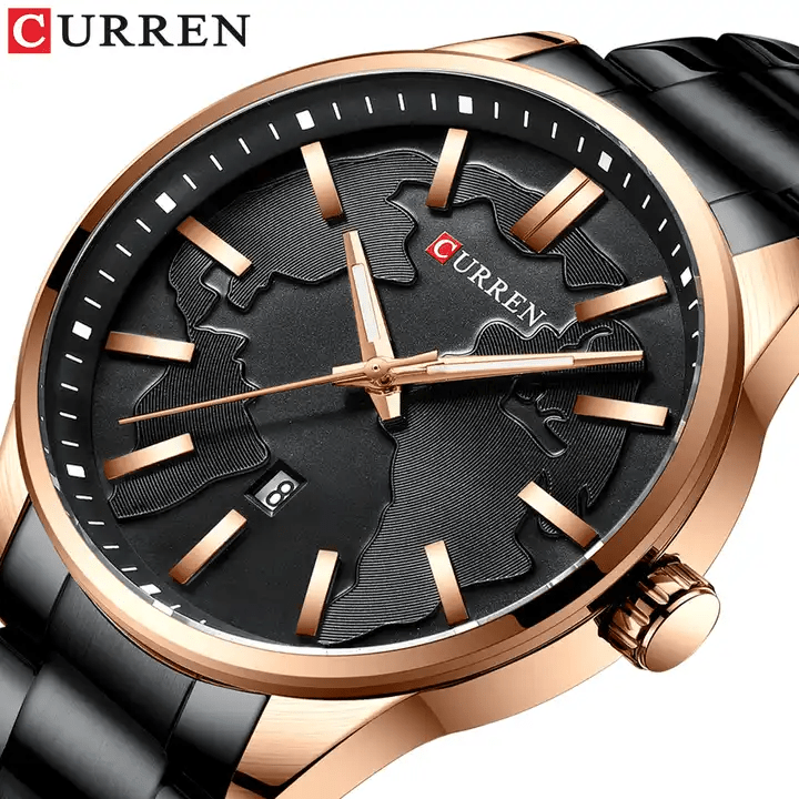 M:8366 Curren Black Dial Black Stainless Steel Chain Analog Quartz Men's Watch. - Timecheck