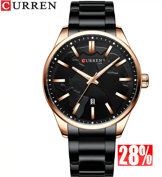 M:8366 Curren Black Dial Black Stainless Steel Chain Analog Quartz Men's Watch. - Timecheck