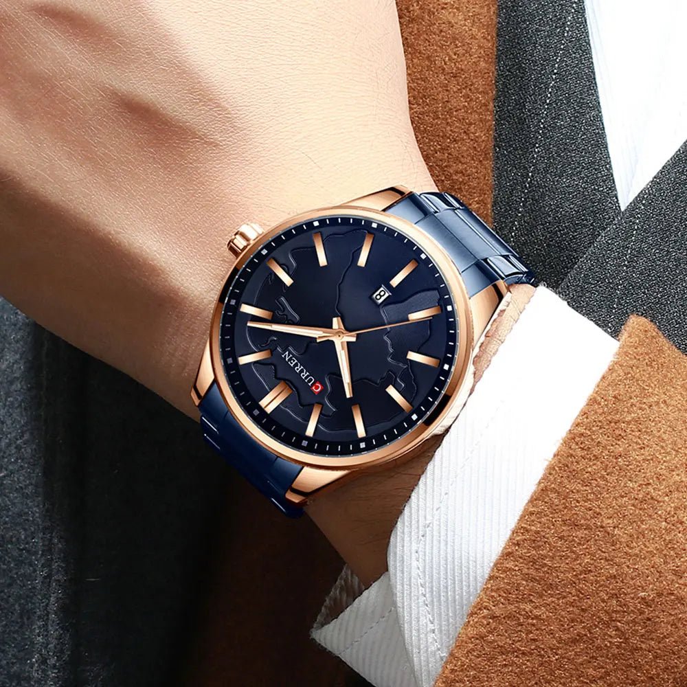 M:8366 Curren Blue Dial Blue Stainless Steel Chain Analog Quartz Men's Watch. - Timecheck