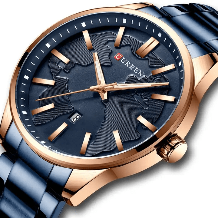 M:8366 Curren Blue Dial Blue Stainless Steel Chain Analog Quartz Men's Watch. - Timecheck