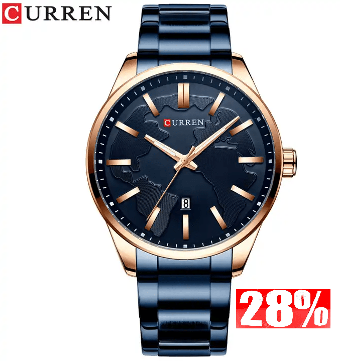 M:8366 Curren Blue Dial Blue Stainless Steel Chain Analog Quartz Men's Watch. - Timecheck