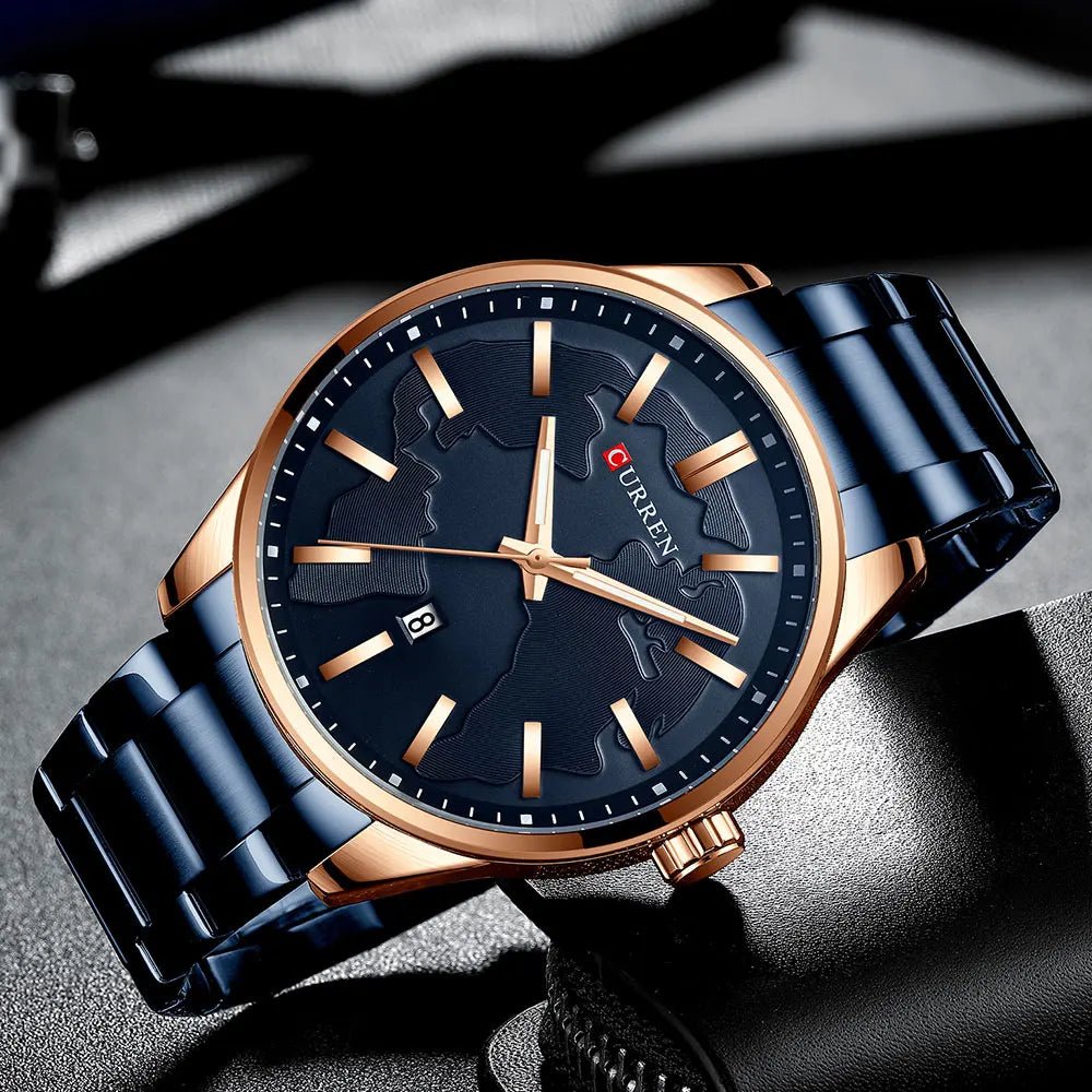M:8366 Curren Blue Dial Blue Stainless Steel Chain Analog Quartz Men's Watch. - Timecheck