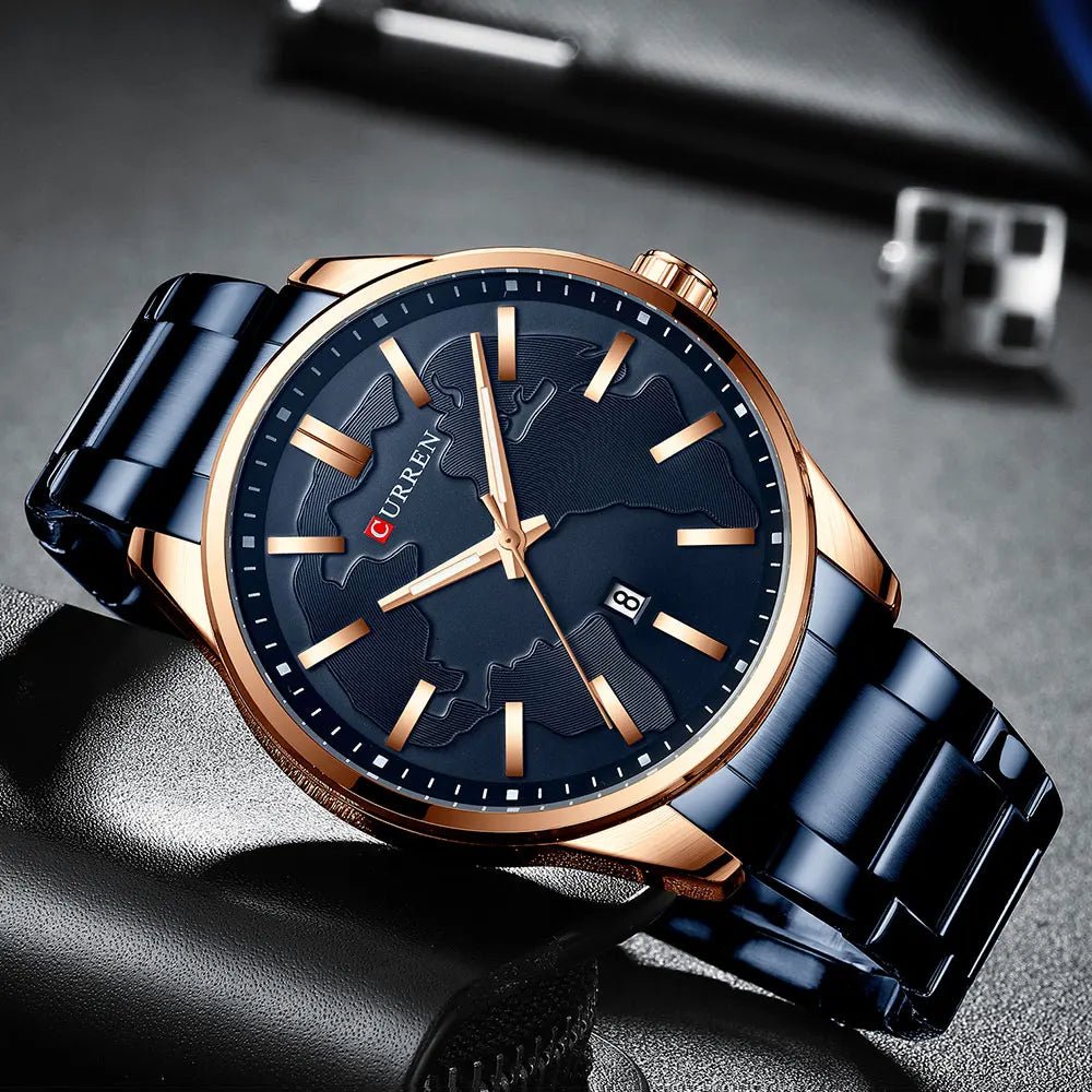 M:8366 Curren Blue Dial Blue Stainless Steel Chain Analog Quartz Men's Watch. - Timecheck