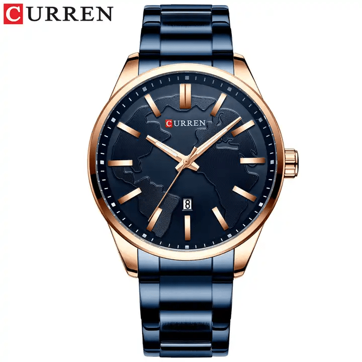 M:8366 Curren Blue Dial Blue Stainless Steel Chain Analog Quartz Men's Watch. - Timecheck