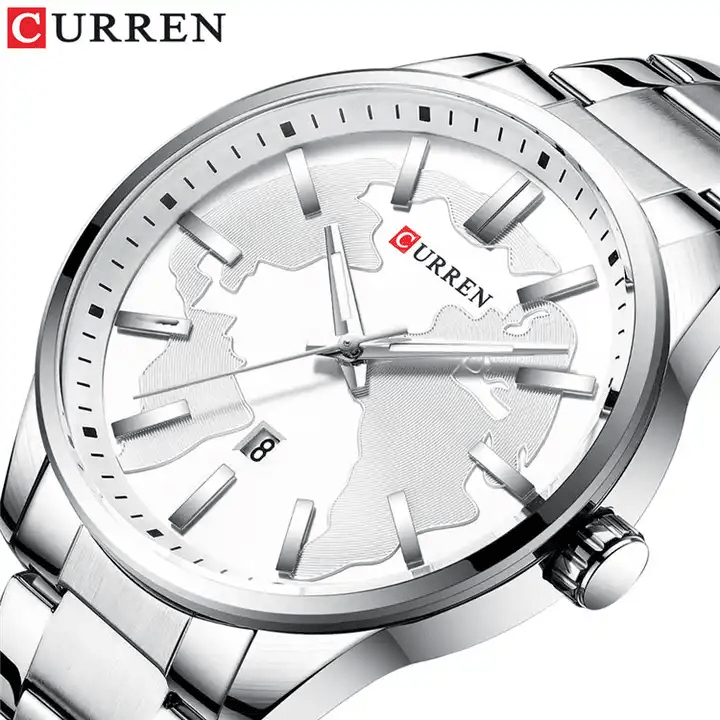 M:8366 Curren White Dial Silver Stainless Steel Chain Analog Quartz Men's Watch. - Timecheck