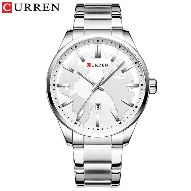 M:8366 Curren White Dial Silver Stainless Steel Chain Analog Quartz Men's Watch. - Timecheck