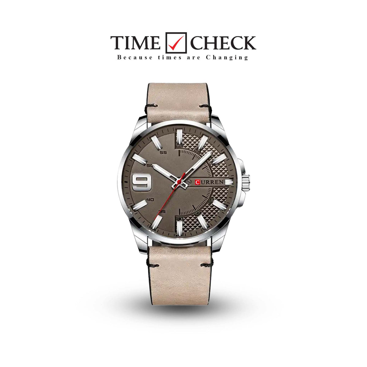 M:8371 Curren Gray Dial Gray Leather Strap Analog Quartz Men's Watch. - Timecheck