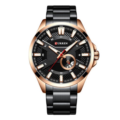 M:8372 Curren Black Stainless Steel & Round Analog Dial Fashion Causal Men's Watch. - Timecheck