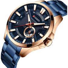 M:8372 Curren Blue Stainless Steel & Round Analog Dial Fashion Causal Men's Watch. - Timecheck
