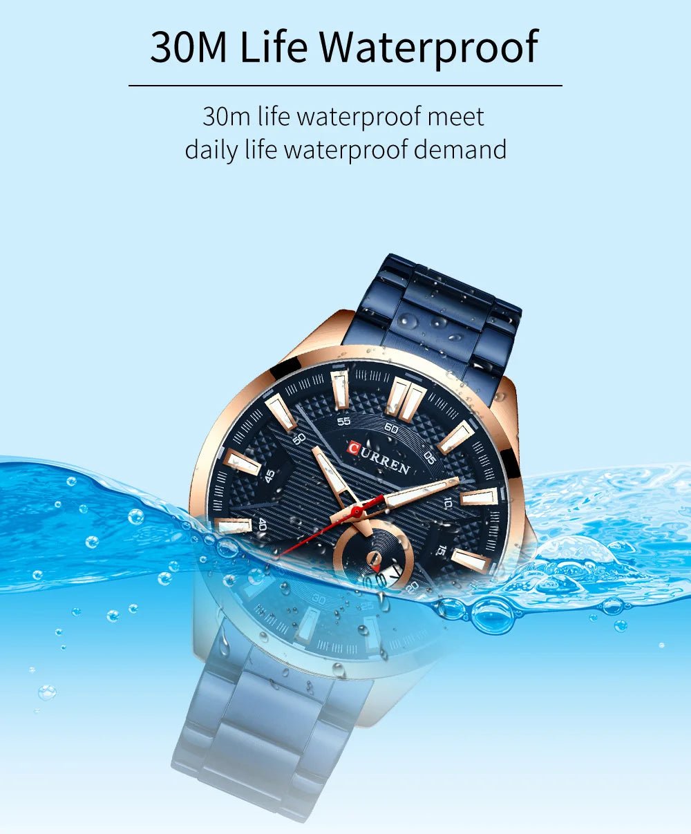 M:8372 Curren Blue Stainless Steel & Round Analog Dial Fashion Causal Men's Watch. - Timecheck