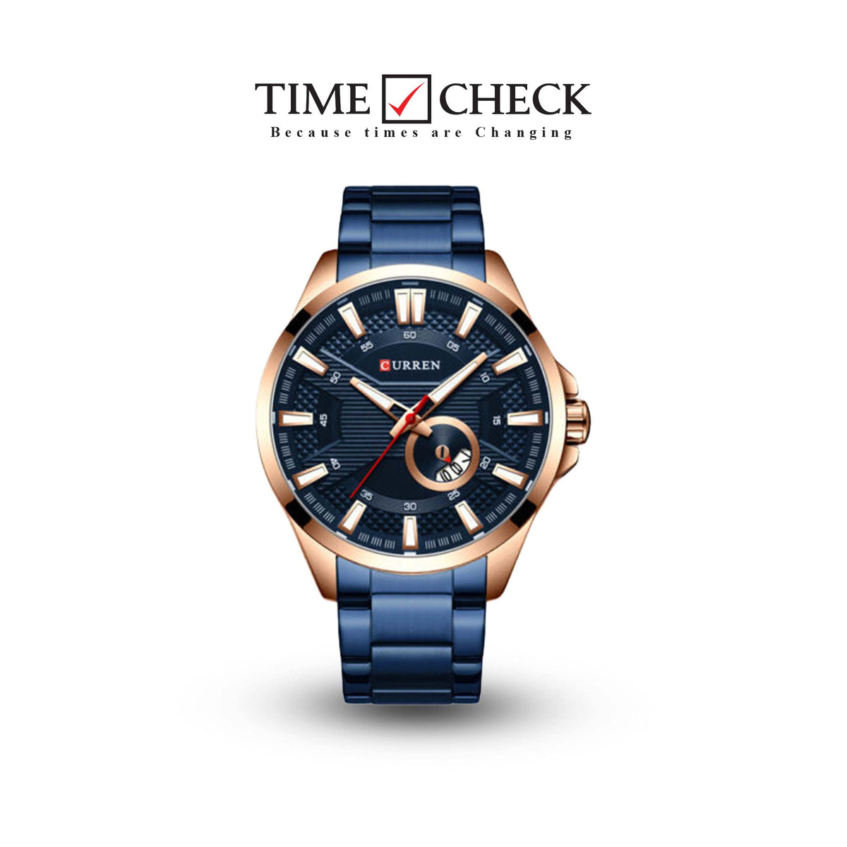 M:8372 Curren Blue Stainless Steel & Round Analog Dial Fashion Causal Men's Watch. - Timecheck
