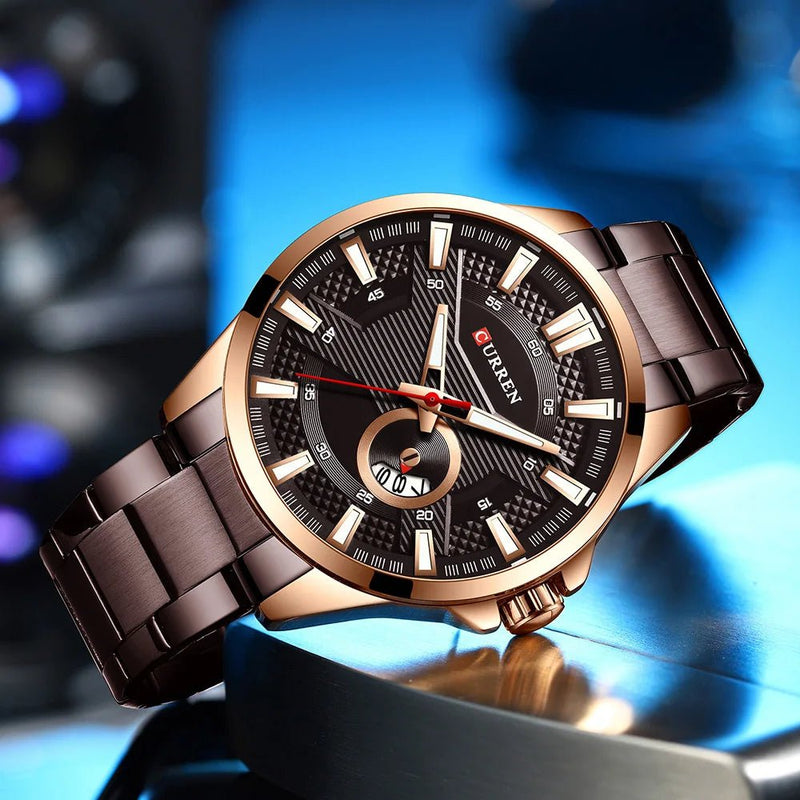 M:8372 Curren Brown Dial Brown Stainless Steel & Round Analog Dial Fashion Causal Men's Watch. - Timecheck
