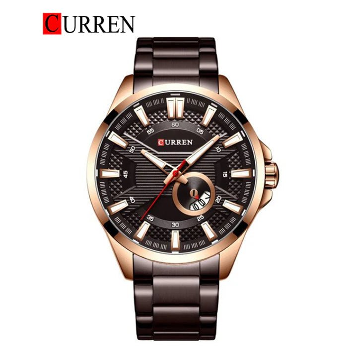 M:8372 Curren Brown Dial Brown Stainless Steel & Round Analog Dial Fashion Causal Men's Watch. - Timecheck