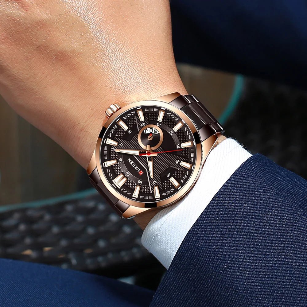 M:8372 Curren Brown Dial Brown Stainless Steel & Round Analog Dial Fashion Causal Men's Watch. - Timecheck
