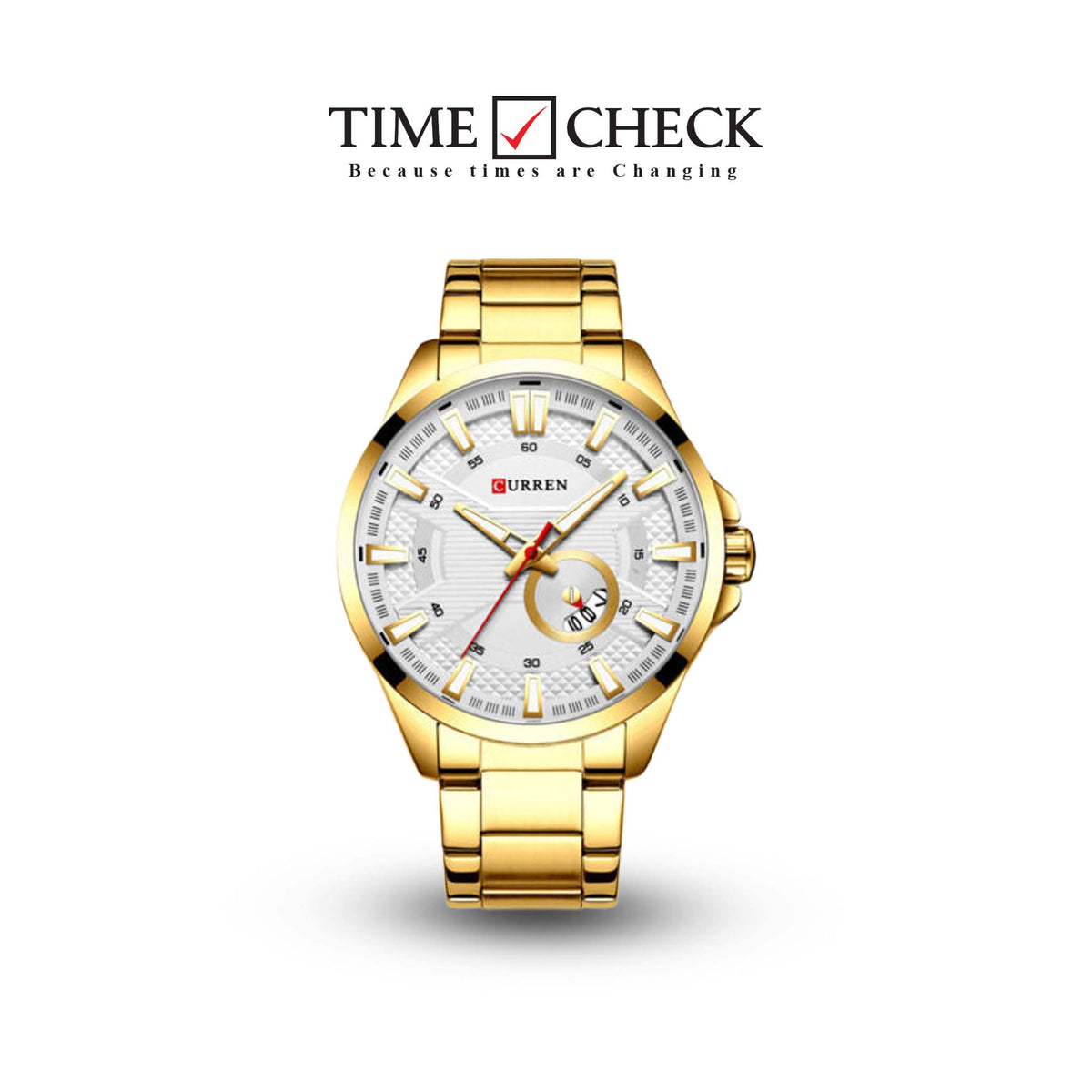 M:8372 Curren Golden Stainless Steel & Round Analog Dial Fashion Causal Men's Watch. - Timecheck