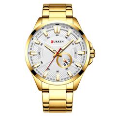 M:8372 Curren Golden Stainless Steel & Round Analog Dial Fashion Causal Men's Watch. - Timecheck
