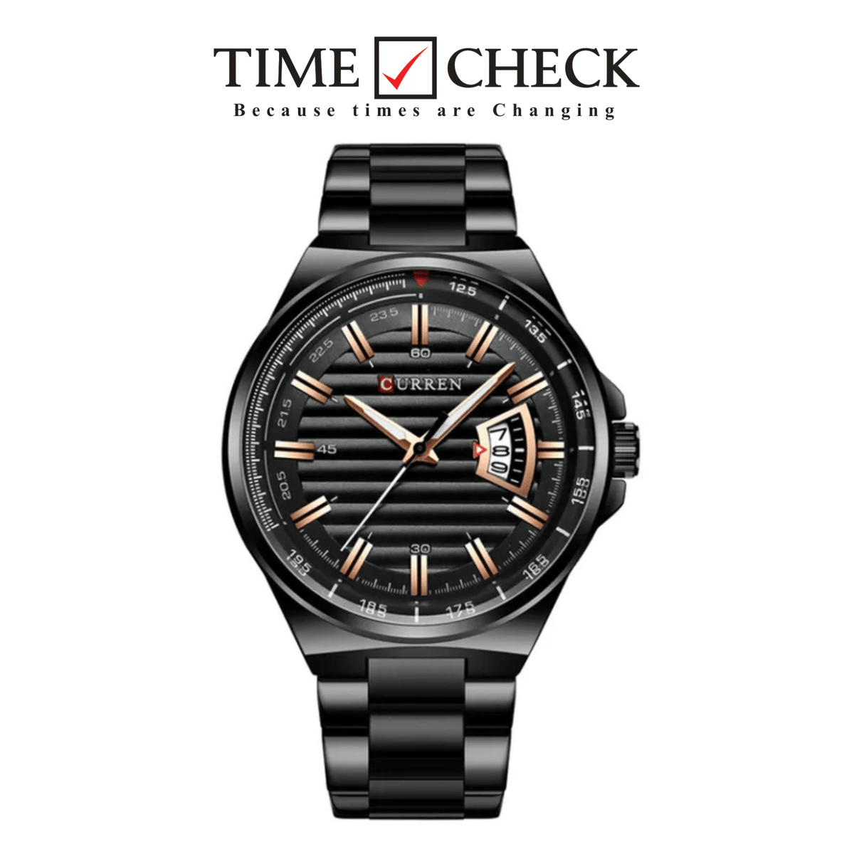 M:8375 Curren Black Dial Black Stainless Steel Analog Quartz Men's Watch With Box & Bag - Timecheck