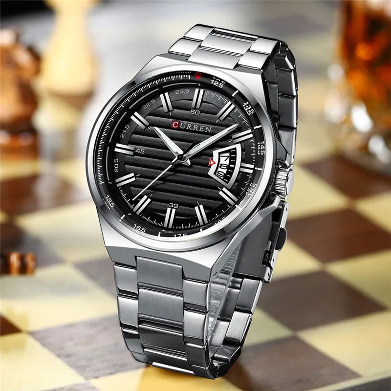 M:8375 Curren Black Dial Silver Stainless Steel Analog Quartz Men's Watch. - Timecheck