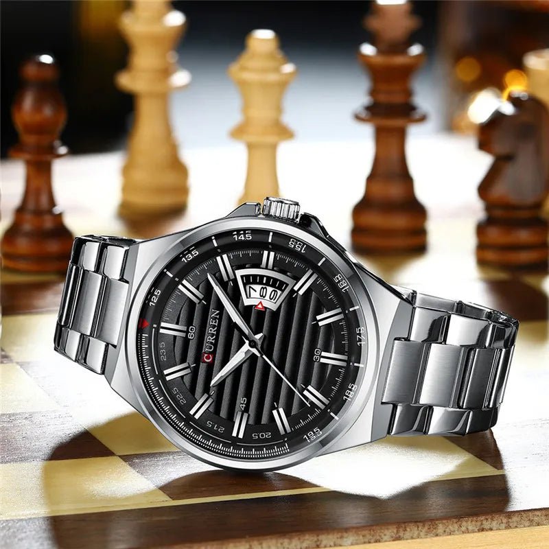 M:8375 Curren Black Dial Silver Stainless Steel Analog Quartz Men's Watch. - Timecheck