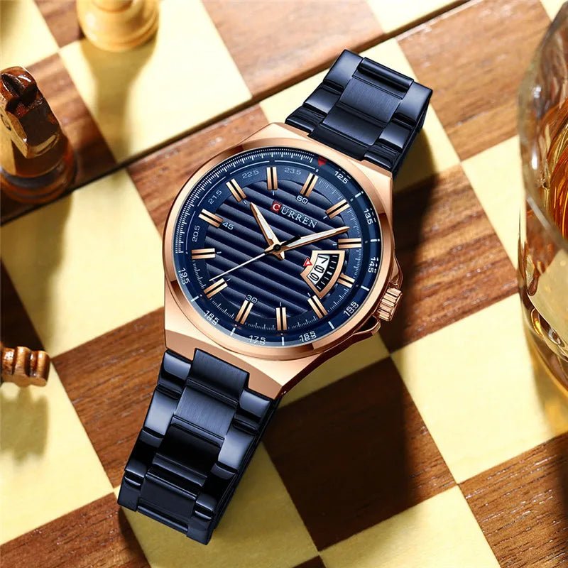 M:8375 Curren Blue Dial Blue Stainless Steel Analog Quartz Men's Watch. - Timecheck