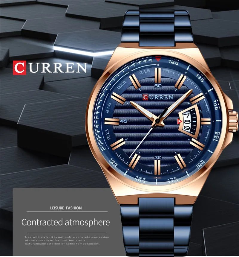 M:8375 Curren Blue Dial Blue Stainless Steel Analog Quartz Men's Watch. - Timecheck