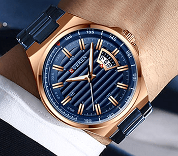 M:8375 Curren Blue Dial Blue Stainless Steel Analog Quartz Men's Watch. - Timecheck